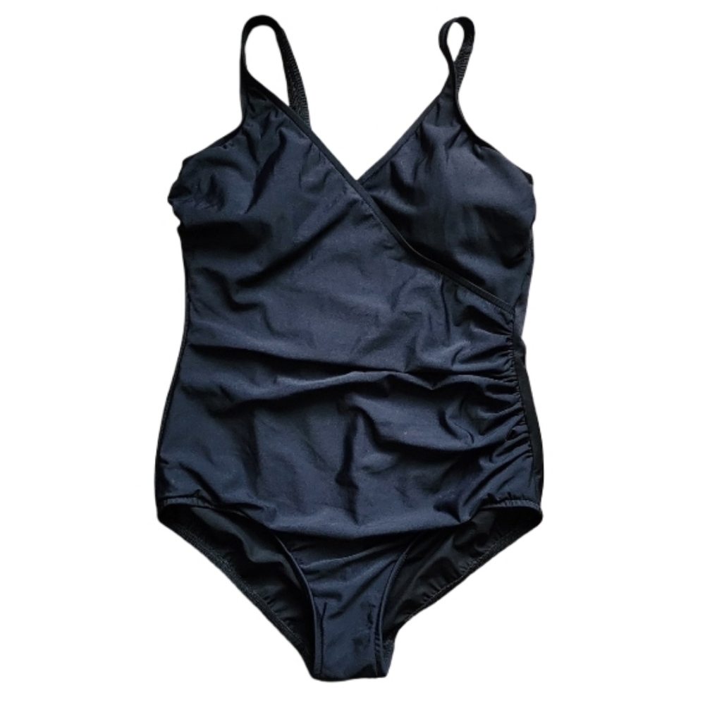 Miraclesuit Womens Black Surplice One Piece Swimsuit Size 16 Style 0212 Ruched